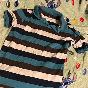 Cherokee Kids' Polo Shirt - Teal, Brown, and White Stripes